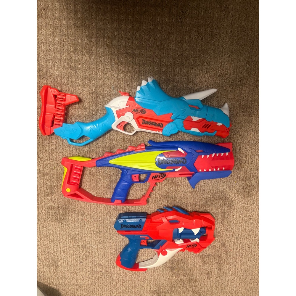 Nerf DinoSquad 3-Blaster Lot Tricera-Blast Stego-Smash Raptor-Slash Toy Guns - Picture 2 of 6